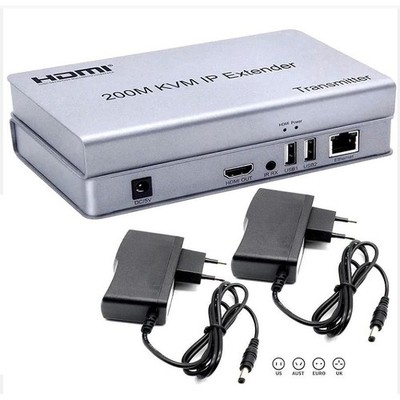 200M HDMI IP Extender Cat6 USB KVM Video Transmitter Receiver Can Mouse Keyboard
