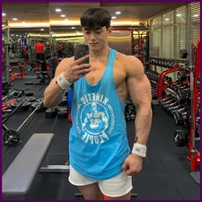 Gym Sleeveless Shirt Men Bodybuilding Tank Tops Fitness Workout Cotton Print