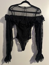 House of CB Black Lace Sheer Bodysuit Size Small