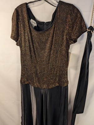 Coty Vintage Gold Black Two-Toned Design Metallic Pattern Bodice Herringbone 2XL