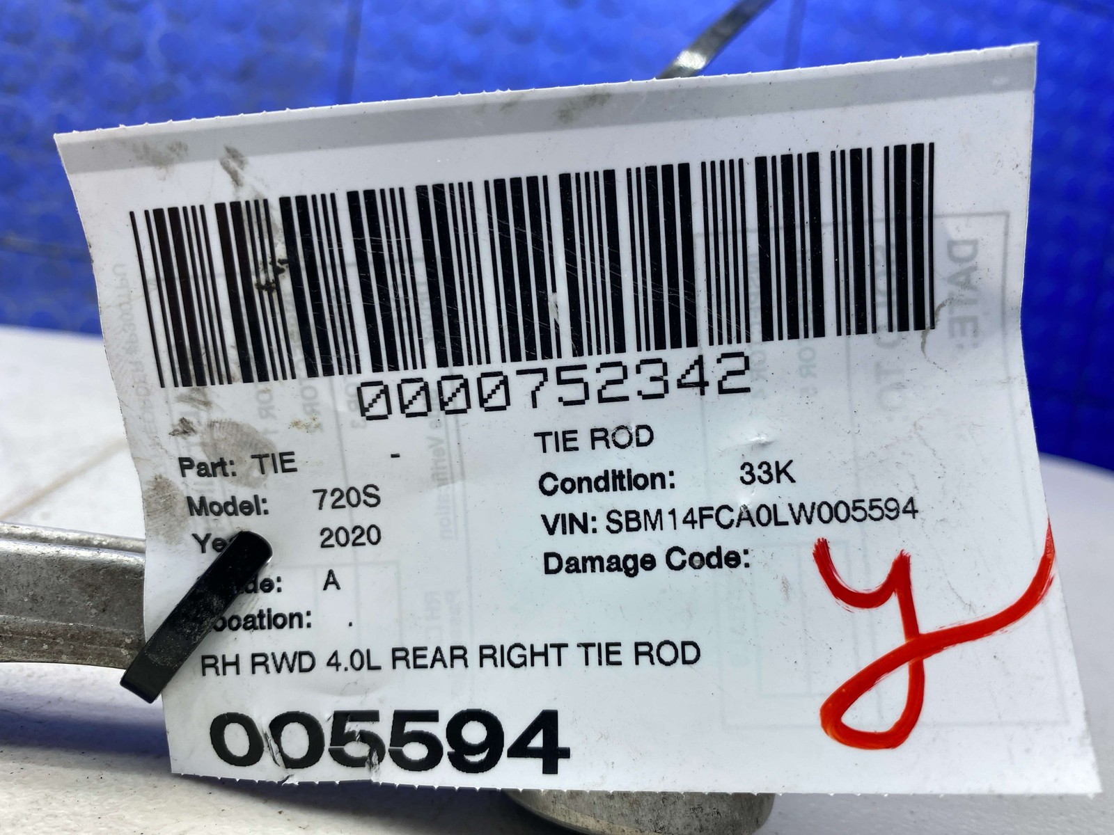 2018-2023 MCLAREN 720S OEM RWD 4.0L REAR RIGHT TIE ROD ARM 13BA378RP
