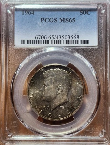 1964 P Kennedy Half Dollar Toned Toning PCGS MS65