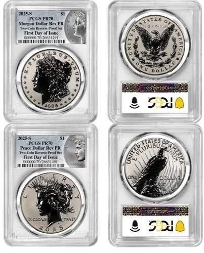 2025 S Morgan & Peace Silver Dollar $1 Reverse Proof  PCGS PR70 FDOI #763