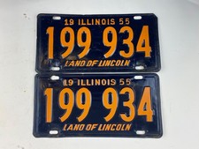 Vintage Illinois 1955 License Plate Set Pair 91 080 Garage Man Cave Wall Decor
