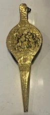 Vintage Embossed Hammered Brass Leather Wood Fireplace Bellows 18.5”