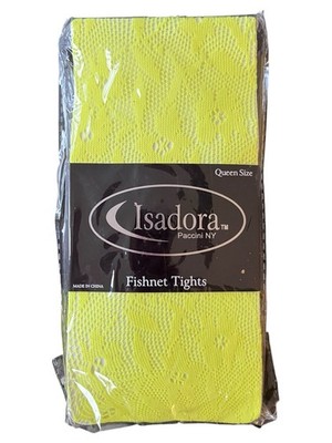 Isadora Paccini NY Fishnet Tights Size Queen Fits 100-180 Lbs Neon Yellow