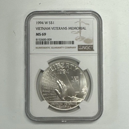 1994-W $1 Vietnam Veterans Memorial Wall Silver Dollar NGC MS69.