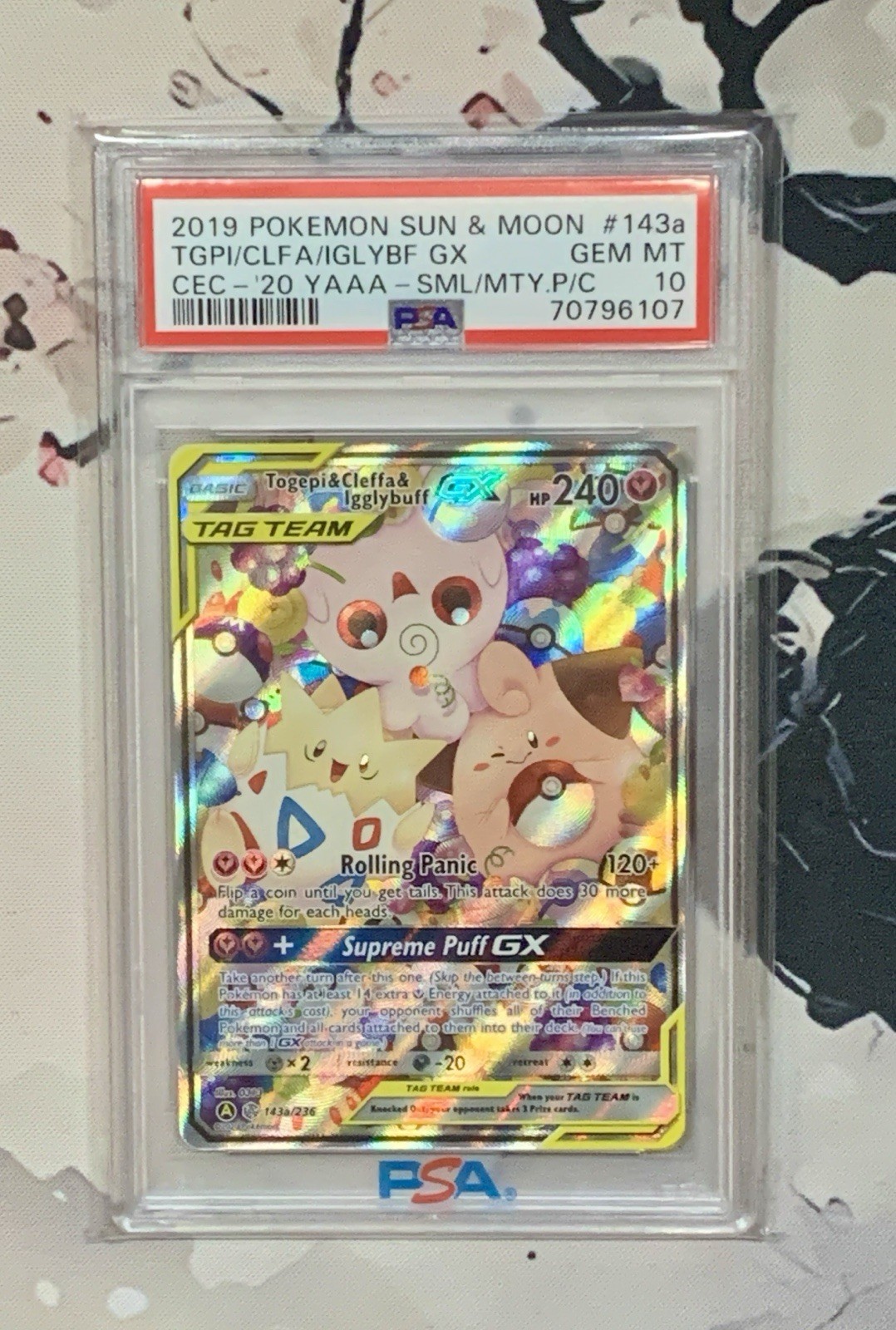Pokemon SM Cosmic Eclipse Togepi Cleffa Igglybuff GX Tag Team #143a PSA 10
