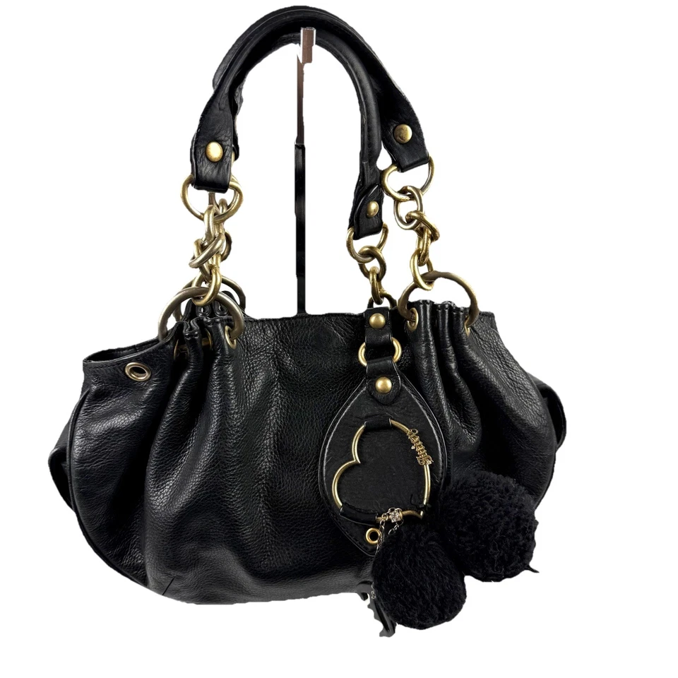 Bolso Hobo Juicy Couture Y2K Cuero Negro Correa de Cadena Bolso de Hombro Vintage LEER Foto 2 de 4