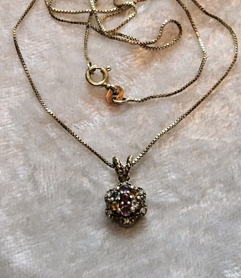 Sterling Silver Multi-Colored Gemstone Pendant Ch… - image 3