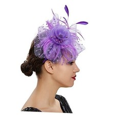 Women Fascinator Feather Flower Hair Clip Pin Brooch Corsage for C04 Purple