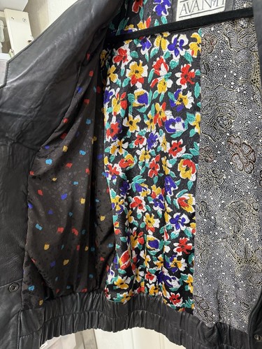Vintage Avanti Jacke Damen L Leder Bomber 90er Satin Blumen Goth Cottage Core - Bild 4 von 8