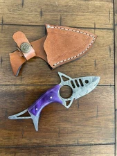 CUSTOM HANDMADE DAMASCUS RESIN HANDLE SHARK KNIFE WITH PREMIUM LEATHER SHEATH