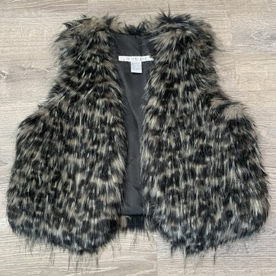 Rezrekshn by Esther Chen Vest Womens Small Brown / Black Faux Fur V Neck Lined