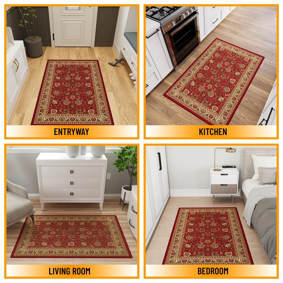 Alfombra oriental tradicional con respaldo de goma antideslizante para sala de estar dormitorio Foto 3 de 4