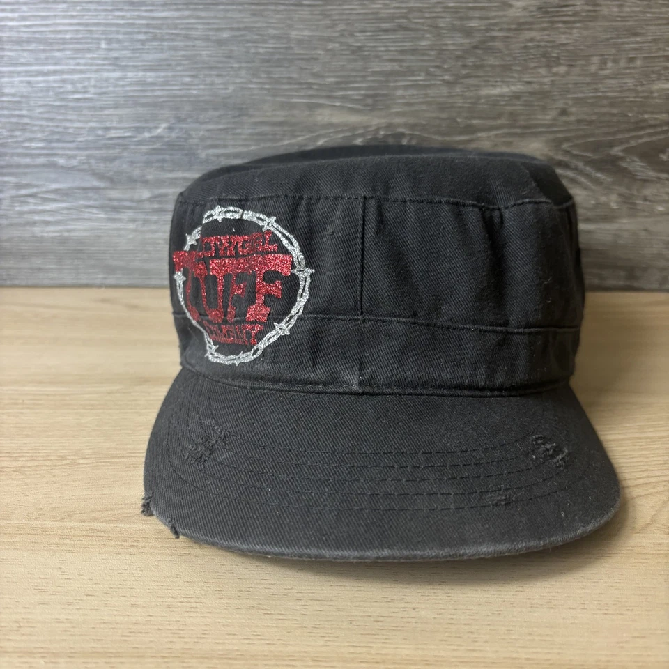 Cowgirl Tuff Company Hat Cap Strap Back Black Cadet Army Cap Distressed Womens - Image 2 of 4