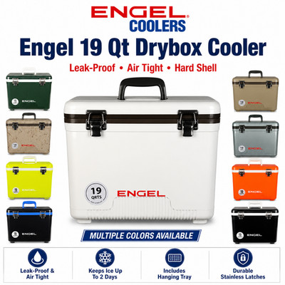Engel Coolers 19 Qt Leak-Proof Airtight Hard Cooler Dry Box Lunchbox w/ Tray