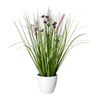 Kunstpflanze BlüTen-Grasmix, 2Er Set, Farbe Lila, Inkl. WeißEm Topf, HöHe Ca. 41
