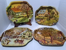 Currier and Ives Metal Plates Set Of 4 American Homestead 