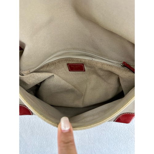 Kate Spade New York Borsa Messenger Donna Beige Rosso Tela Blocco Colore Pieghevole M - Foto 4 di 10