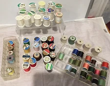 Tidde Maid Thread Box Lot 58 Thread Spools Wooden Falco Lady Beth Thread box