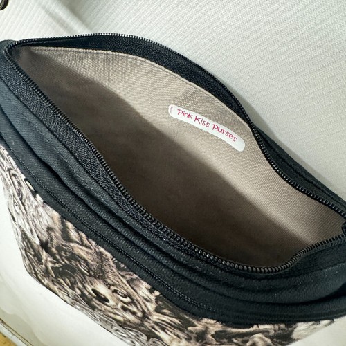 Crossbody Purse Wolves Handmade Fabric Canavs Adjustable Strap - Picture 7 of 7