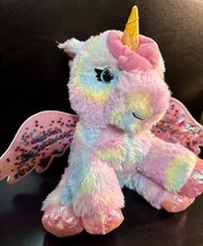 Mattel Barbie Dreamtopia 11" Unicorn Plush Toy w/Light  Sound Rainbow Fur Wings