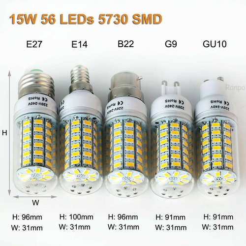 LED Maïs Ampoule E27 E14 B22 G9 GU10 5W 7W 9W 12W 15W 25W 28W 5730 SMD Lampe NS - Imagen 6 de 13