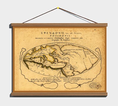 Antique 150-130 B.C. Map: Posidonius Ancient World Ecumene, Canvas Wooden Hanger