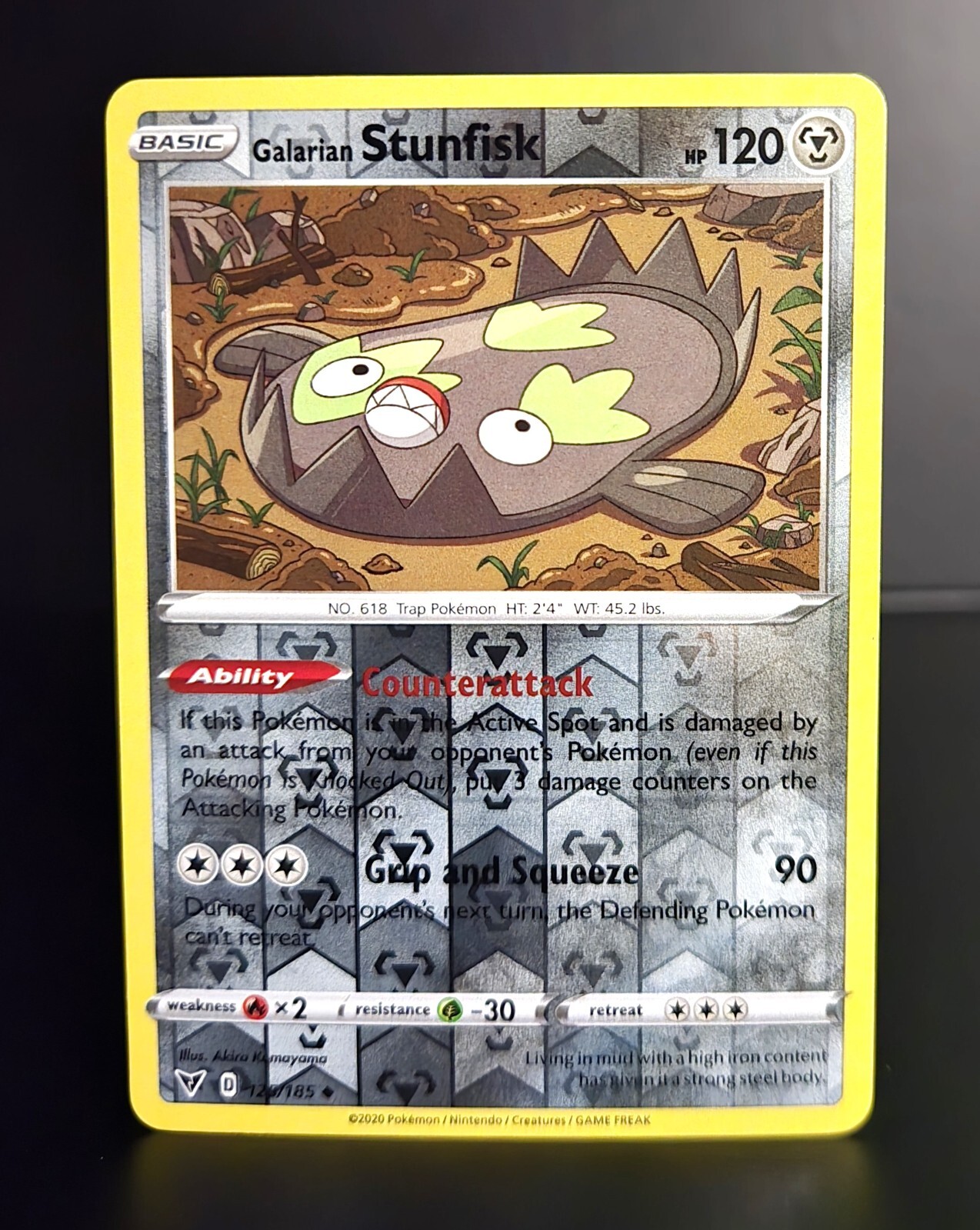 Pokémon TCG - GALARIAN STUNFISK #125 - REVERSE HOLO - VIVID VOLTAGE 2020 - LP/NM