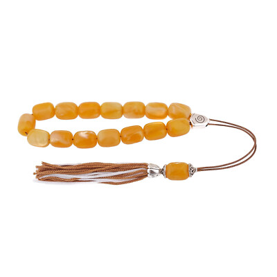 Yellow Resin Worry Beads / Komboloi, Alpaca Metal Parts, Silk Cord & Tassel