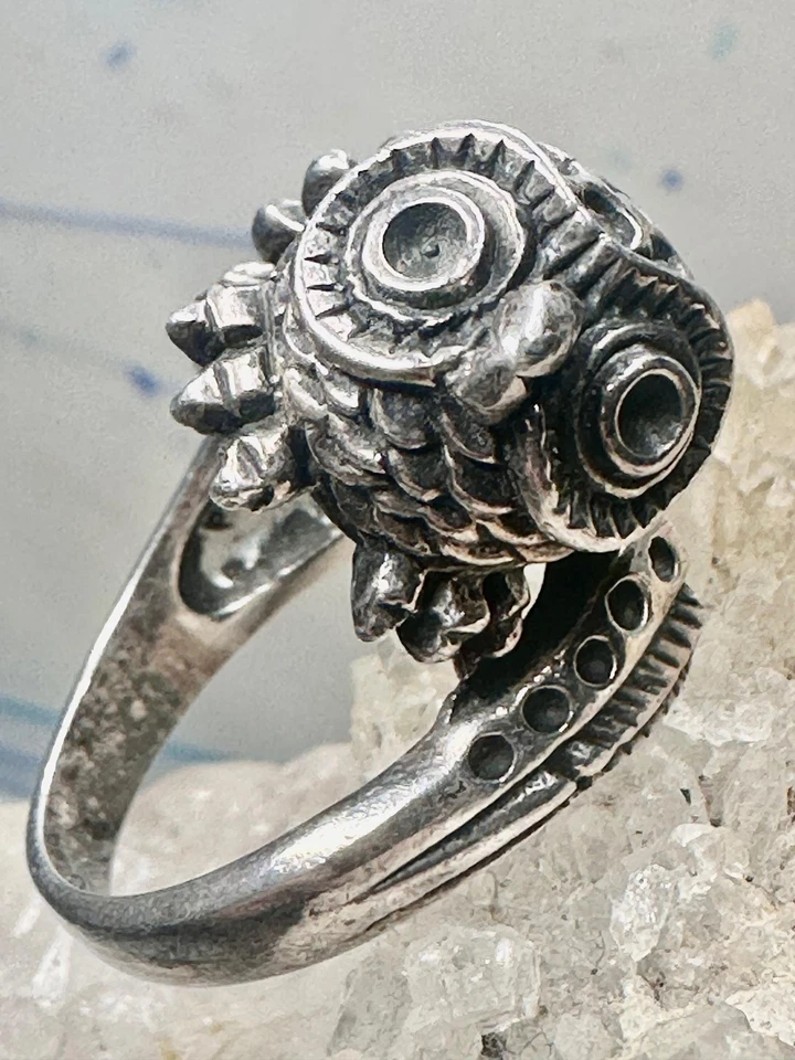 Anel coruja tamanho 8 faixa de pássaro prata esterlina feminino meninas - Imagem 3 de 4