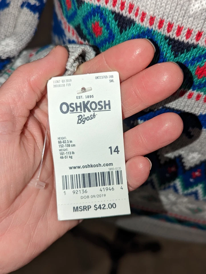Suéter Osh Kosh Talla 14 Dinosaurio Niños O Mujeres Pequeño Fair Isle Nuevo con Etiquetas Foto 3 de 4