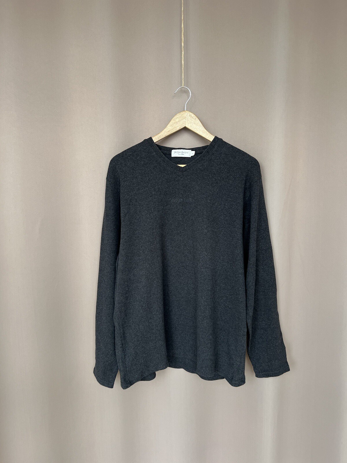 Maglione Yves Saint Laurent Logo Uomo Taglia XL L YSL Grigio Pullover Cotone