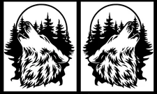 Wolf Howling Pine Moon Two 6" Black Vinyl Decals Car Truck RV Campe Door Bumper