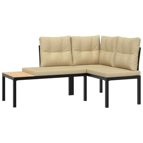 Garden Bench Set with Cushions 3 pcs Black Powder-coated Steel vidaXL - Picture 3 of 9