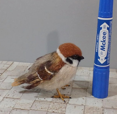 OoAK Hand made Wool felt miniature Hand Craft made in Japan Tree Sparrow