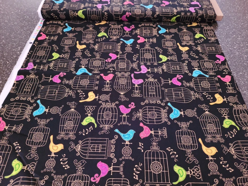 A Tail of Two Kitties por Dan Morris Quilting Treasures Birdcage Black Foto 3 de 3