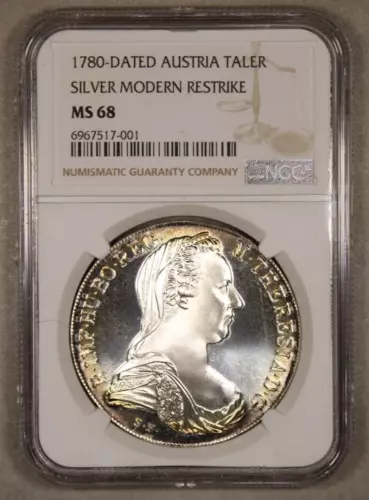 1780 Dated Austria Maria Theresa Thaler Silver Restrike NGC MS68