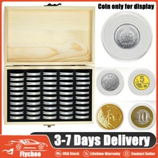 50X Coins Display Holder Wood Storage Box Collection Coin Case Holder w/ Capsule