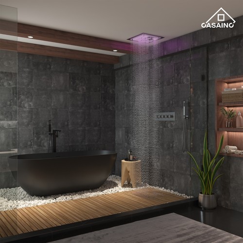 Sistema de ducha termostático de 16 pulgadas con LED, 64 colores juego de grifos de ducha de baño - Imagen 21 de 28