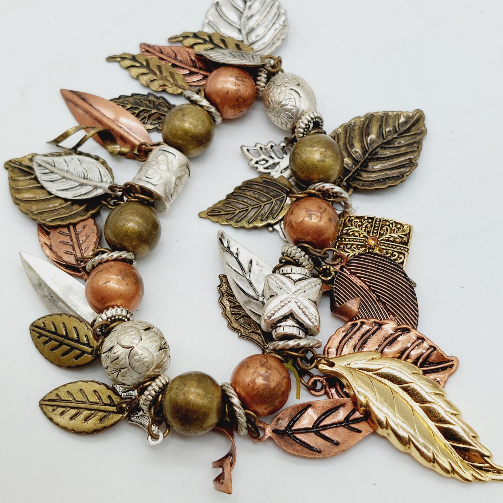 葉 ラウンドリンク チェーン 多色 ビーズ ダングルチャーム ブレスレット リーフ