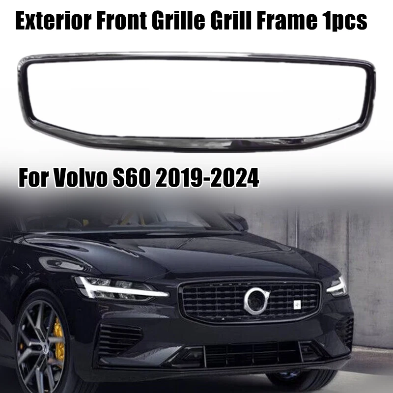 Cubierta de rejilla delantera labio negro brillante ABS moldura para Volvo S60 2019-2025 Foto 2 de 4