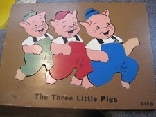 Vintage Wood Puzzle - The Three Little Pigs