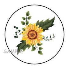 30 SUNFLOWER ENVELOPE SEALS LABELS STICKERS 1.5" ROUND FAVORS GIFTS FLORAL