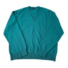 Vintage Burberry Men  s Sweater Size XL Wool V-Neck Green Lambswool Long Sleeve