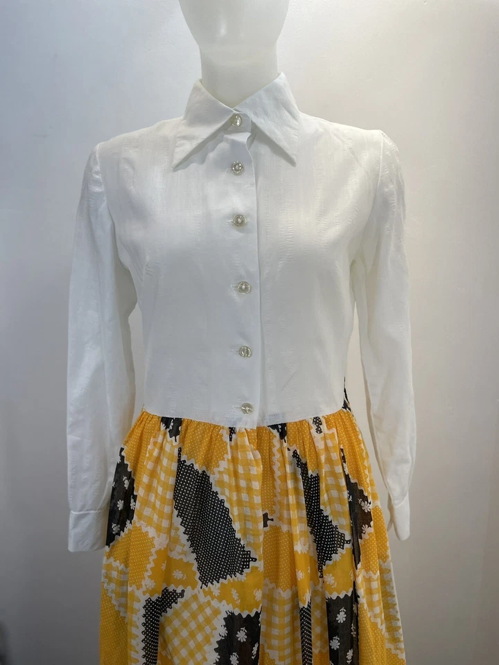 VTG 70s Hostess Dress Maxi Patchwork Print Sparkly Gown SZ M - Image 2 of 4
