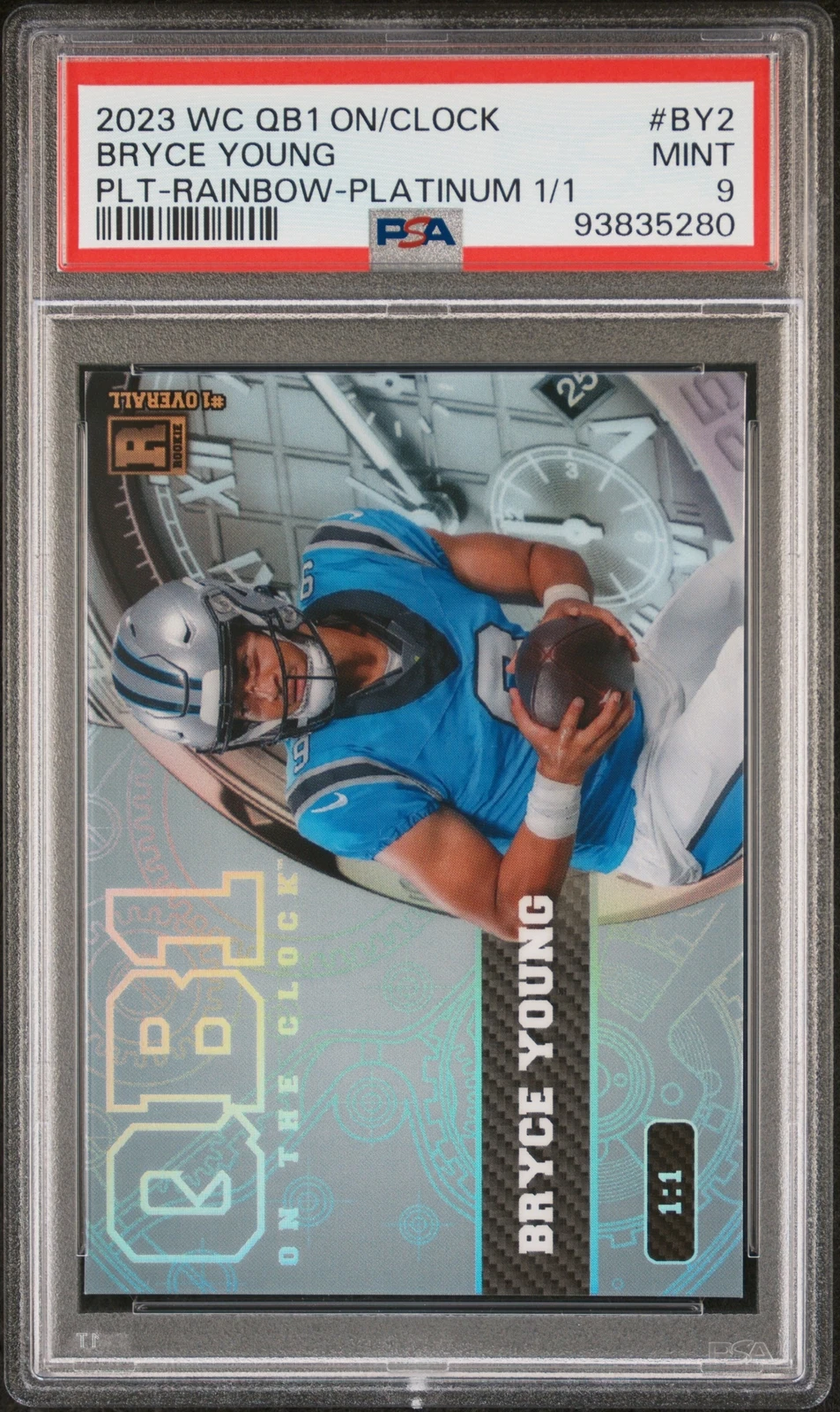 Bryce Young Wild Card QB1 on the Clock #BY2 Platinum-Rainbow Foil-Platinum 1/1