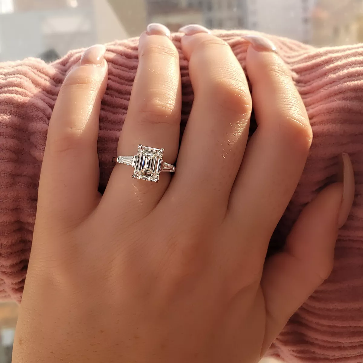 Platinum emerald cut hotsell diamond engagement ring