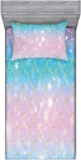 Girls Mermaid Scale Bed Sheet Sets Twin Size - 2PC Rainbow Twin, Mermaid01